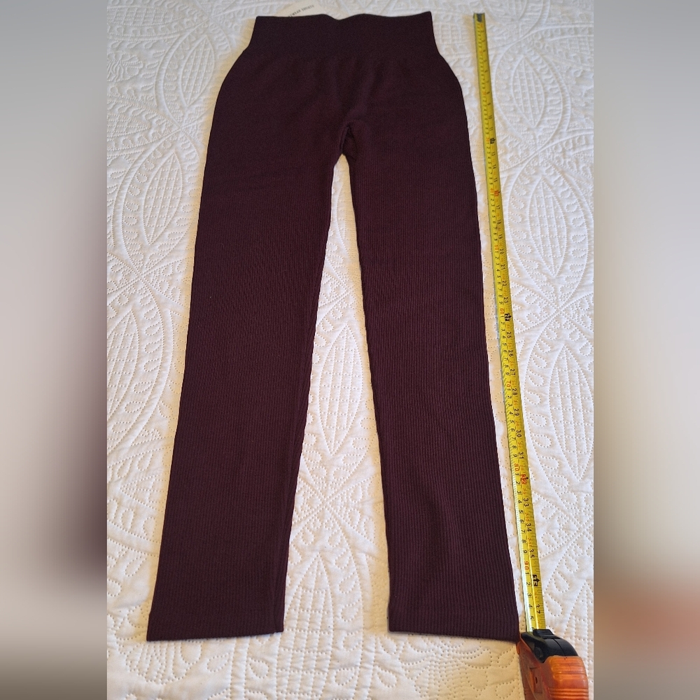 Streetwear Society High Waist Ribbed  Burgundy Leggings